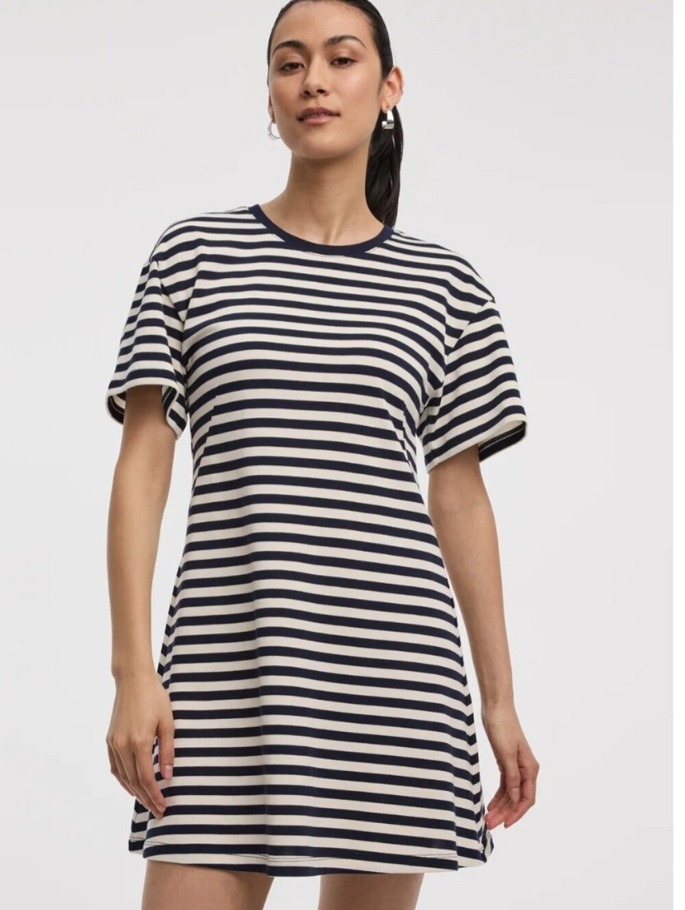 Striped Navy and Cream Women's T-Shirt Nautical Dress, 100% Cotton